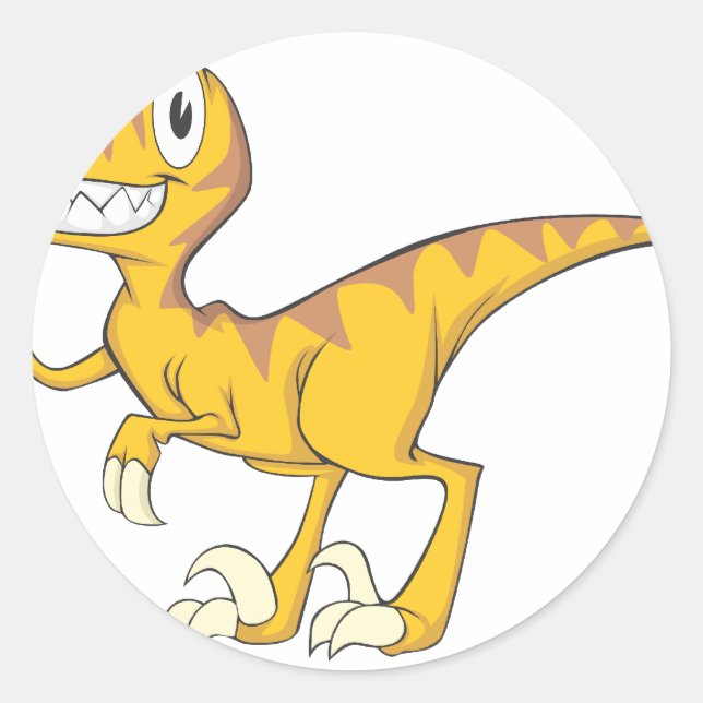 Happy Velociraptor Dinosaur Classic Round Sticker (Front)