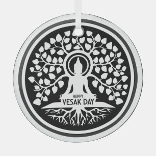Happy Vesak Day Glass Ornament