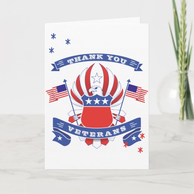 Happy Veteran Day Bald Eagle America Flag Thank You Card (Front)