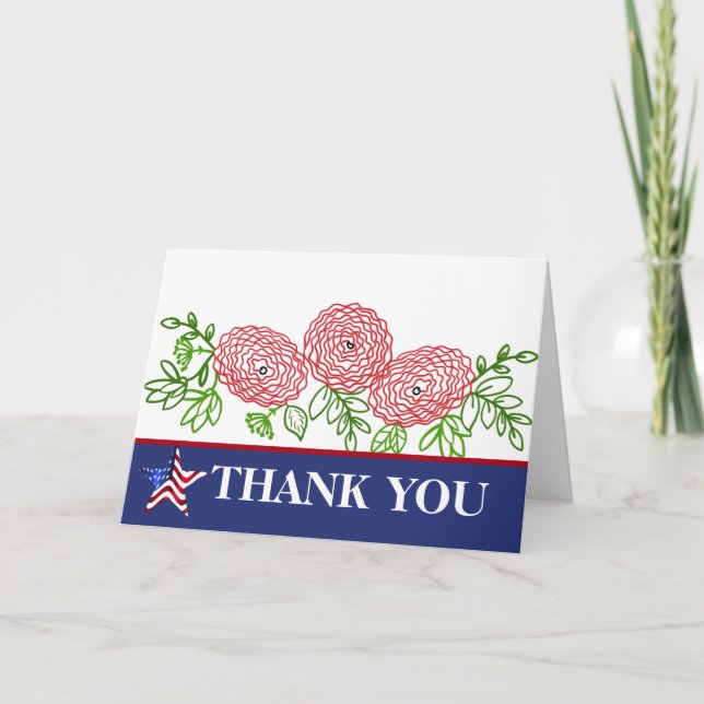 Happy Veteran Day Poppy Flower Thank You Card (Front)