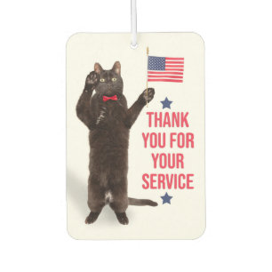 Happy Veterans Day Cat Holding Flag and Saluting Air Freshener