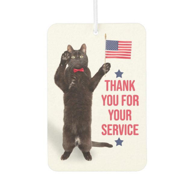 Happy Veterans Day Cat Holding Flag and Saluting Air Freshener (Front)