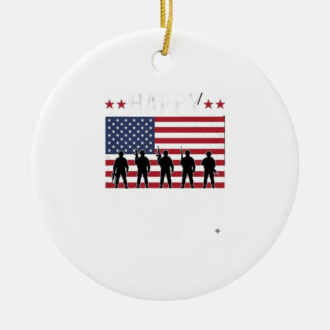 Happy Veterans Day Flag Silhouette Vector Design_1 Ceramic Ornament (Front)