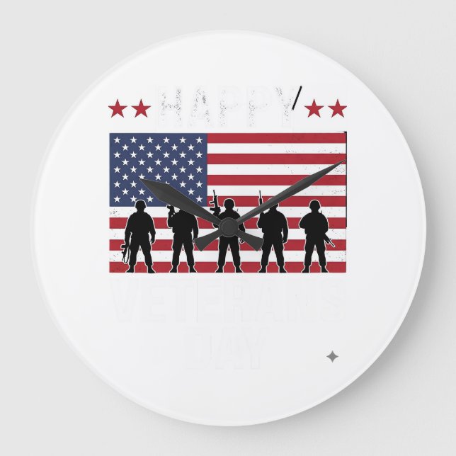 Happy Veterans Day Flag Silhouette Vector Design_1 Large Clock (Front)