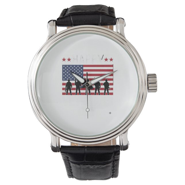 Happy Veterans Day Flag Silhouette Vector Design_1 Watch (Front)