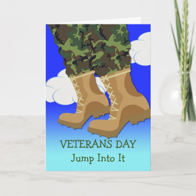 Happy Veterans Day for Paratrooper Boots in Air Card (Front)