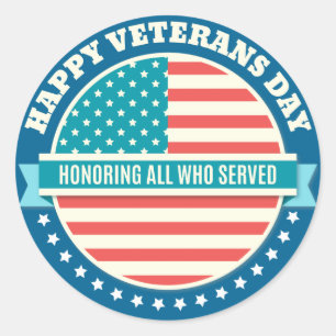 Happy Veterans Day USA flag dark blue background Classic Round Sticker