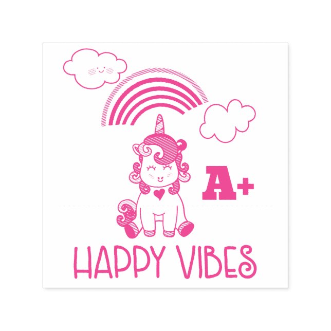 Happy Vibes A+ Awesome Rainbow & Unicorn Self-inking Stamp (Design)