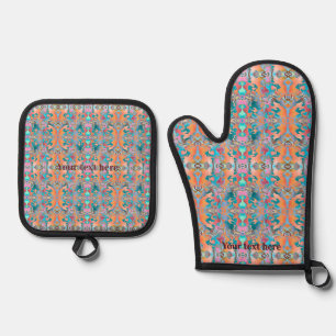 Happy Vibes Abstract Mirror Effect Pattern Oven Mitt & Pot Holder Set