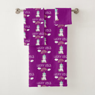 Happy Vibes Cute Smiling Unicorn Pattern Bath Towel Set