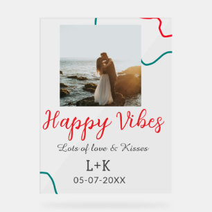 Happy Vibes holiday couple name date wedding red  Acrylic Sign