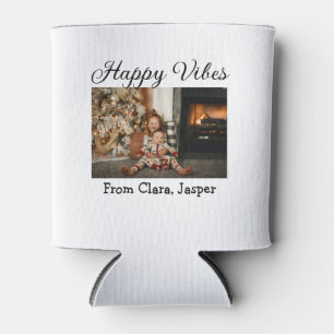 Happy vibes kids family Christmas photo Invitation Can Cooler
