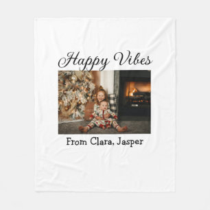 Happy vibes kids family Christmas photo Invitation Fleece Blanket