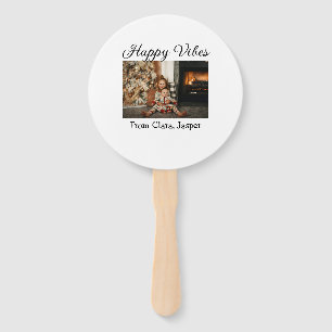 Happy vibes kids family Christmas photo Invitation Hand Fan