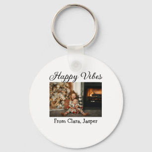 Happy vibes kids family Christmas photo Invitation Keychain