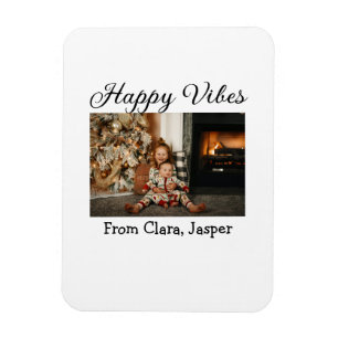 Happy vibes kids family Christmas photo Invitation Magnet
