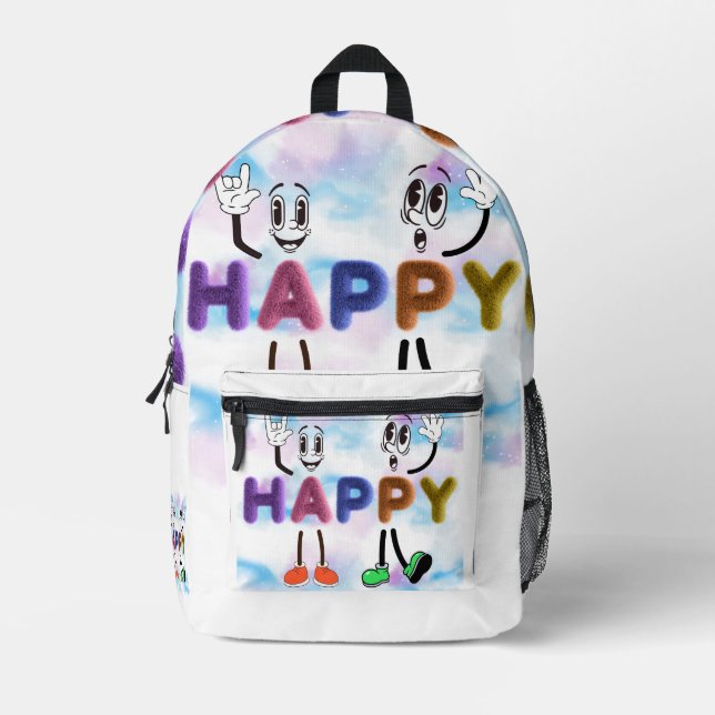 Happy Vibes Printed Backpack (Front)