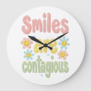 Happy Vibes Retro Smiles Are Contagious Large Clock