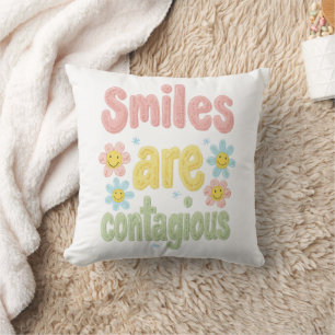 Happy Vibes Retro Smiles Are Contagious Throw Pillow