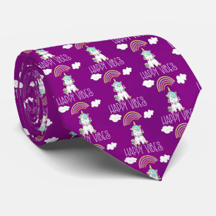 Happy Vibes Typography Awesome Rainbow & Unicorn Tie