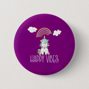 Happy Vibes Typography Cute Smiling Unicorn 2 Inch Round Button