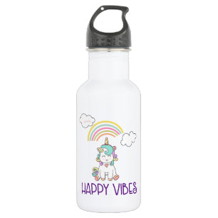 Happy Vibes Typography Cute Smiling Unicorn 532 Ml Water Bottle