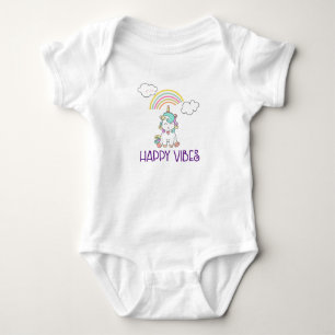 Happy Vibes Typography Cute Smiling Unicorn Baby Bodysuit