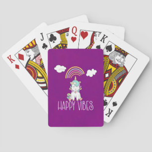 Happy Vibes Typography Cute Smiling Unicorn Playing Cards