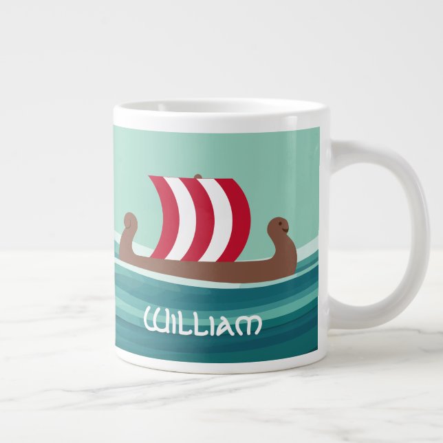 Happy Viking Ship Large Coffee Mug (Right)