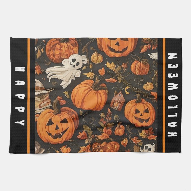 Happy Vintage Halloween Collection Kitchen Towel (Horizontal)