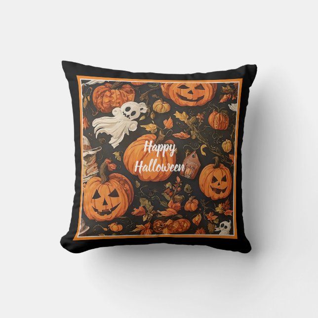 Happy Vintage Halloween Collection Throw Pillow (Front)