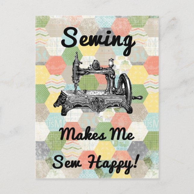 Happy Vintage Sewing Postcard (Front)