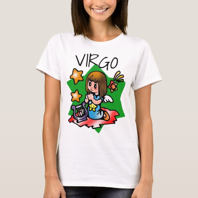 Happy Virgo Angel with Harp T-Shirt (Front)