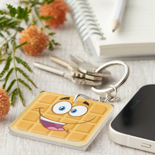 Happy Waffle Kawaii Smiling Breakfast Food Keychain
