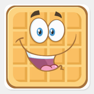 Happy Waffle Kawaii Smiling Breakfast Food Square Sticker