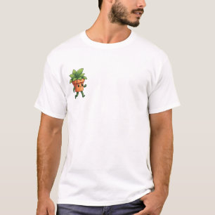 Happy Walking Potted Plant Character with Cracked T-Shirt