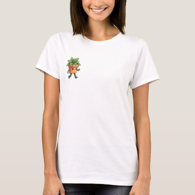 Happy Walking Potted Plant Character with Cracked T-Shirt (Front)