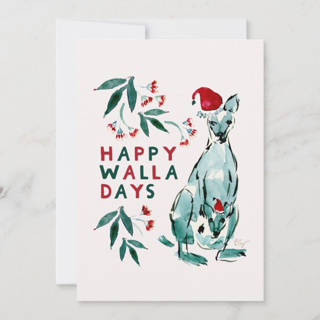HAPPY WALLADAYS Wallaby Christmas Card (Front)