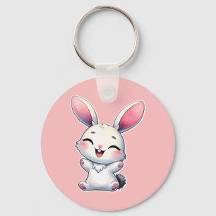 Happy Watercolor Bunny Keychain