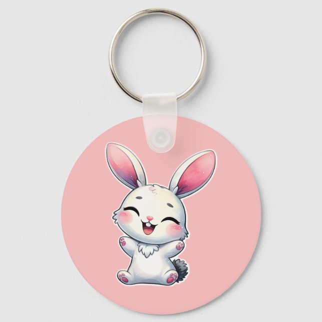 Happy Watercolor Bunny Keychain (Front)