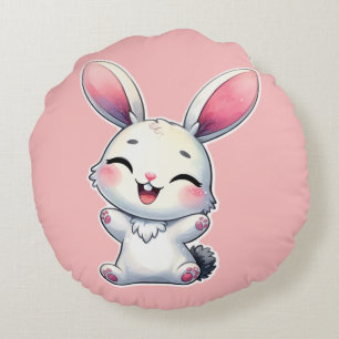 Happy Watercolor Bunny Round Pillow