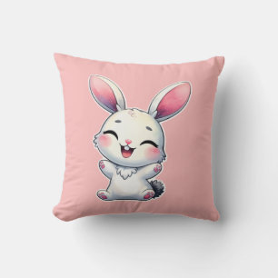 Happy Watercolor Bunny Throw Pillow