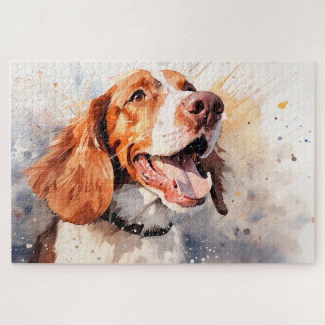 Happy Watercolor Dog Art Print Jigsaw Puzzle (Horizontal)