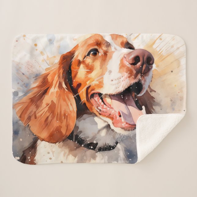 Happy Watercolor Dog Art Print Sherpa Blanket (Front (Horizontal))