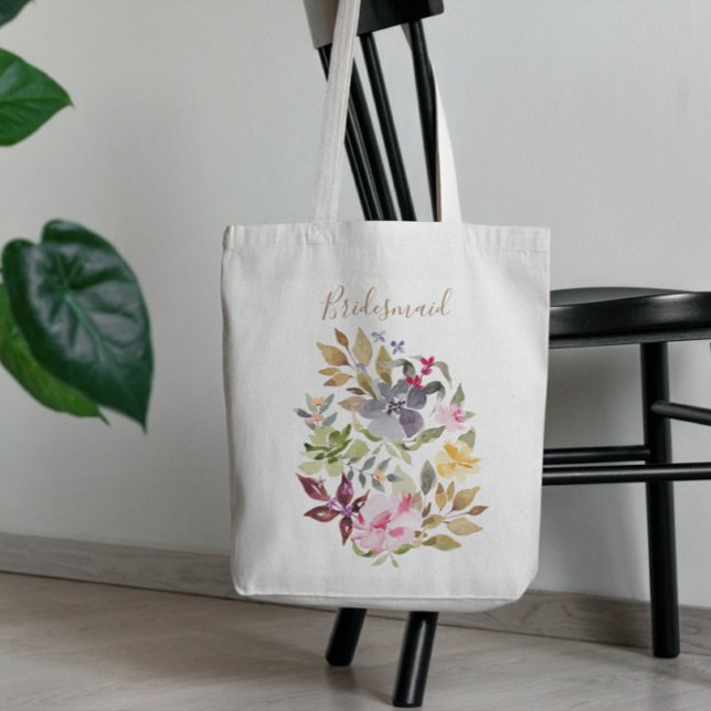 Happy Watercolor Florals Wedding Bridal Party Tote Bag (Creator Uploaded)