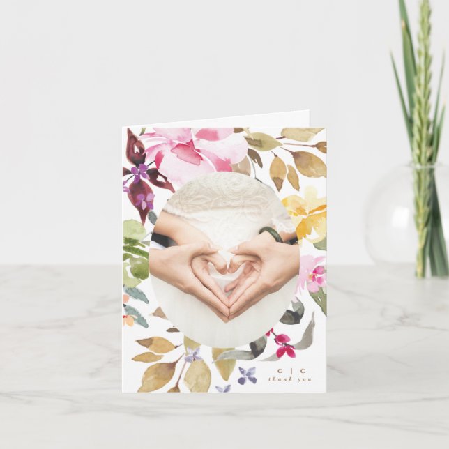 Happy Watercolor Florals Wedding Folded Thank You Card (Front)