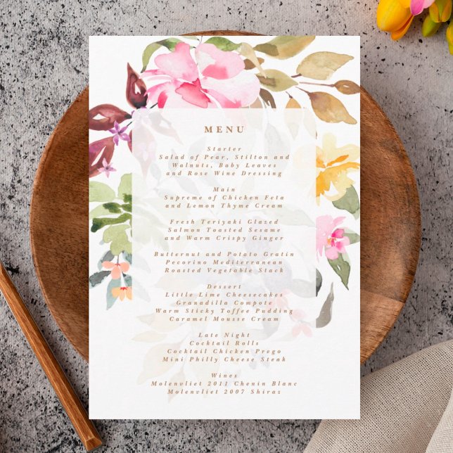 Happy Watercolor Florals Wedding Menu (Creator Uploaded)