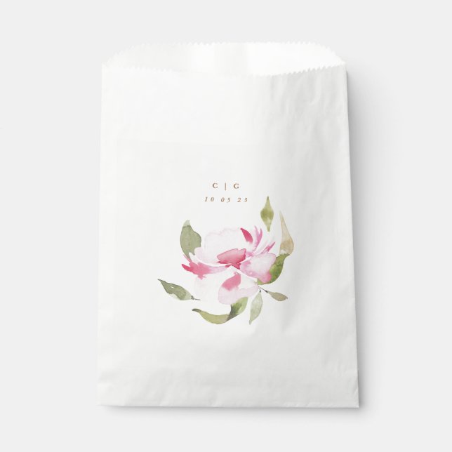Happy Watercolor Florals Wedding Monogram Favour Bag (Front)