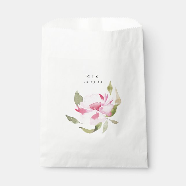 Happy Watercolor Florals Wedding Monogram Favour Bag (Front)
