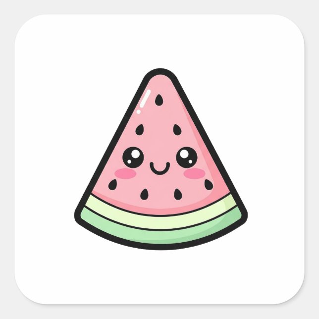 Happy Watermelon – Cute Kawaii Illustration Square Sticker (Front)